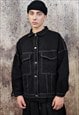 Cargo pocket denim jacket gorpcore ripped jean coat in black