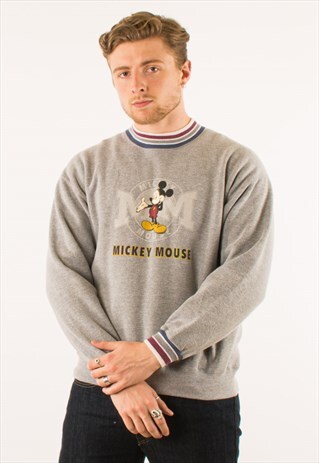 VINTAGE 90S GREY MICKEY MOUSE CREWNECK SWEATSHIRT