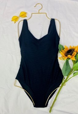 Vintage 80s Black Textured Patterned Low Back Swimsuit