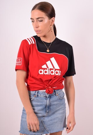 ADIDAS WOMENS VINTAGE T-SHIRT TOP SMALL RED 90S