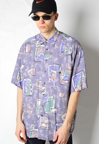 VINTAGE 90S PURPLE ABSTRACT SHORT SLEEVE SHIRT
