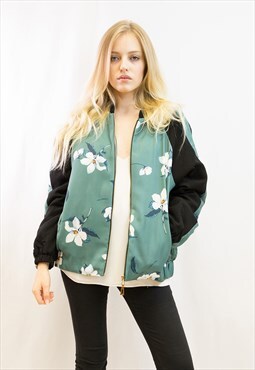 Floral printed quilted oversized Bomber Puffer Jacket 