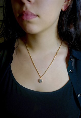 24K GOLD PLATED CRYSTAL GEM PENDANT NECKLACE