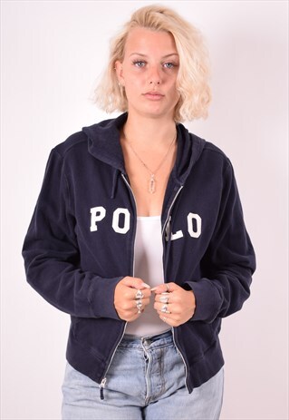 POLO RALPH LAUREN WOMENS VINTAGE HOODIE JACKET XL BLUE 90S