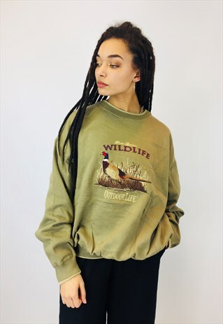VINTAGE EMBROIDERED WILDLIFE PHEASANT SWEATSHIRT
