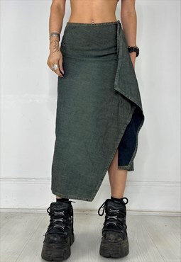 Vintage Y2k Denim Skirt Maxi Zip Up Subversive Grunge 90s