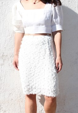 Deadstock Anna Riska white chic chiffon lined midi skirt.