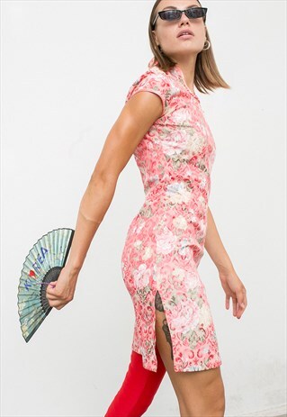 VINTAGE JAPANESE STYLE FLORAL SUMMER DRESS ROMANTIC PINK