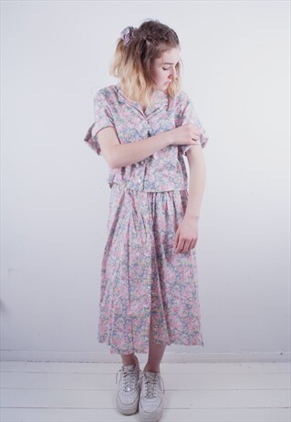 VINTAGE 80'S PASTEL FLORAL TWO PIECE
