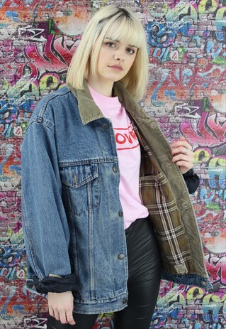 VINTAGE 80S MID BLUE BLANKET LINED DENIM JACKET. UNISEX.
