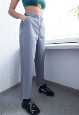 VINTAGE 80'S GREY WOOL HIGH WAISTED TROUSERS