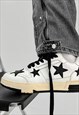 STAR PATCH SNEAKERS FAUX LEATHER TRAINERS IN WHITE BLUE