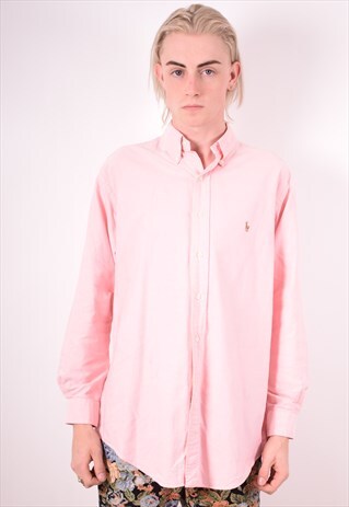RALPH LAUREN MENS VINTAGE SHIRT MEDIUM PINK 90S