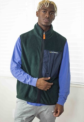 VINTAGE POLO RALPH LAUREN FLEECE VEST LOGO 90S L 15.7