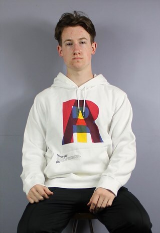 VINTAGE NIKE AIR HOODIE IN WHITE WITH PRINTED LOGO AND POUCH
