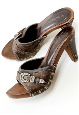 Vintage 00s Y2k Clog Mules Heels Clogs Embellished UK 4
