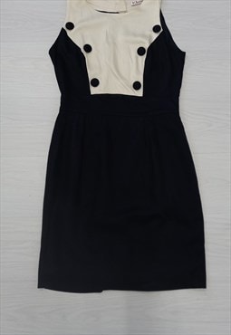 90s black cream sleeveless pinafore dress