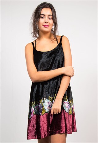 VINTAGE 90'S VELVET FLORAL PATTERN SLIP DRESS