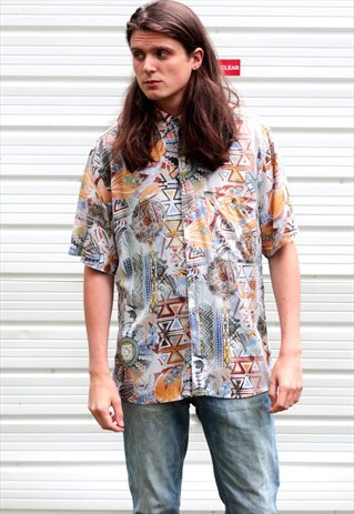 1990'S VINTAGE OVERSIZED ABSTRACT PRINT FESTIVAL SHIRT