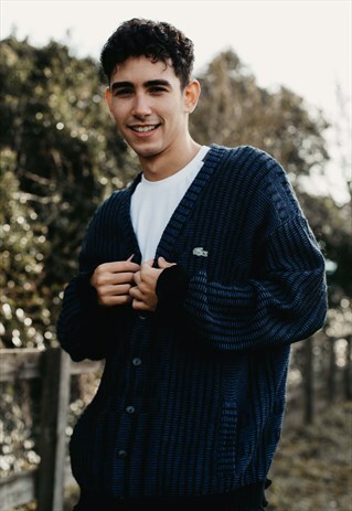 NAVY BLUE BLACK LACOSTE KNIT BUTTONED CARDIGAN