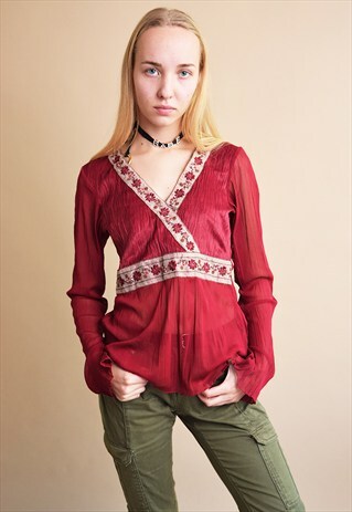 COOL 90'S RETRO EMBROIDERY SHEER PARTY BLOUSE TOP