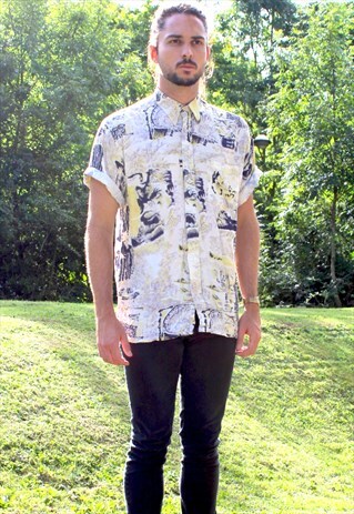 VINTAGE 80S ART NERD SHIRT - MEDIUM - FESTIVAL - ABSTRACT