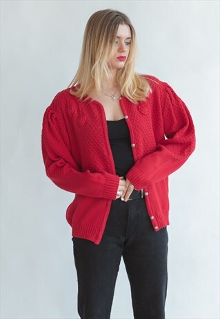 VINTAGE 60S CHIC HEART CARDIGAN WITH PUFFER SLEEVE