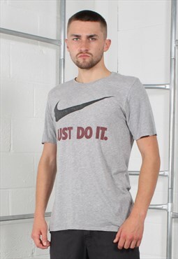 Vintage Nike T-Shirt in Grey with Swoosh Tick Logo Medium