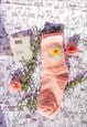 PINK FLORAL CIRCLE TEXT SKATER STYLE SOCKS