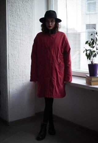 VINTAGE 90'S SOFT RED HIGH COLLAR PARKA