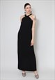 70's Vintage Ladies Dress Black Crepe Sequin Maxi