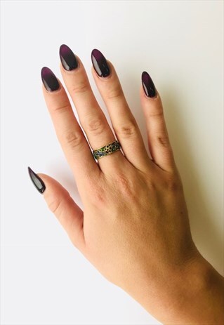 1970S VINTAGE CLOISONNE GREEN ENAMEL RING