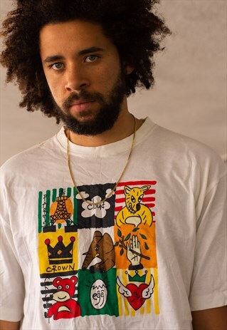 VINTAGE 90'S JC DE CASTALBAJAC T SHIRT IN MULTICOLOUR & WHIT
