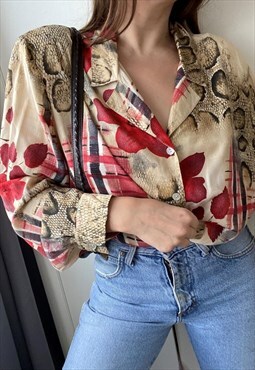 Vintage 80s Abstract print blouse shirt top
