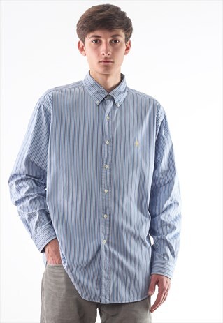 VINTAGE POLO RALPH LAUREN 90S BLUE LONG SLEEVE STRIPED