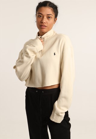 VINTAGE RALPH LAUREN EMBROIDERED CROPPED 1/4 ZIP SWEATSHIRT