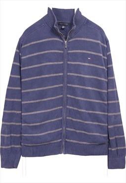 Vintage 90's Tommy Hilfiger Jumper Full Zip Up Striped Navy