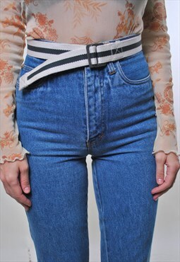 80s minimalist vintage cotton beige belt with stripe 