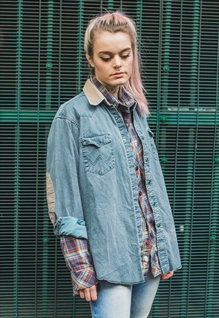 VINTAGE GREEN DENIM SHIRT WITH ELBOW PATCHES (WRANGLER)