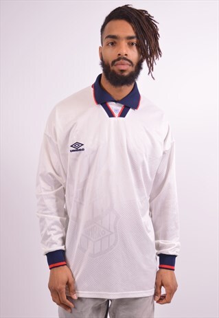 UMBRO MENS VINTAGE POLO SHIRT LONG SLEEVE XL WHITE 90S