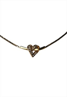 Christian Dior Necklace Gold Crystal Heart Twist Vintage Box