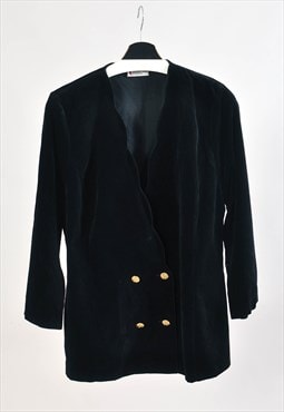 Vintage 90s double breasted velvet jacket in black