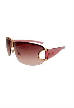 Gucci Sunglasses Shield Rimless Authentic Pink Bamboo Floral