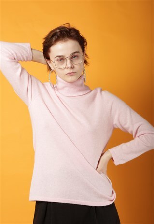 PINK CASHMERE ROLL NECK