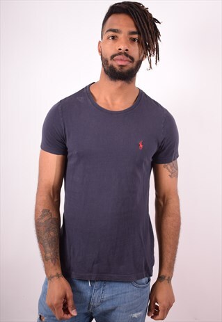 POLO RALPH LAUREN MENS VINTAGE T-SHIRT TOP SMALL BLUE 90S
