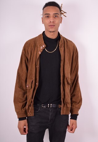 MENS VINTAGE SUEDE BOMBER JACKET LARGE BROWN 90S
