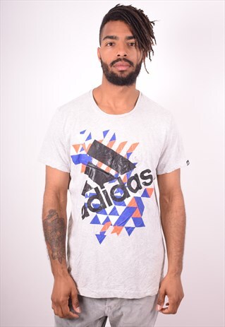 ADIDAS MENS VINTAGE T-SHIRT TOP LARGE GREY 90S