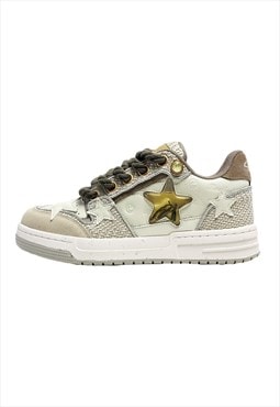 Patchwork sneakers denim finish shoes star trainers in green