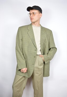 Vintage green checkered classic 80's wool suit blazer