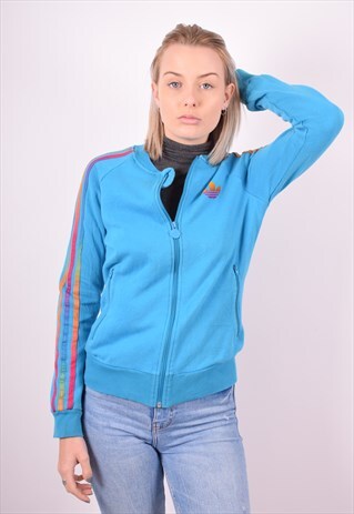 ADIDAS WOMENS VINTAGE TRACKSUIT TOP JACKET XS BLUE 90S